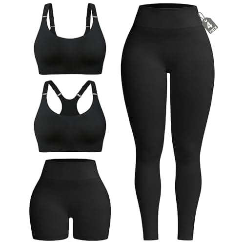 leviace Workout Sets for Women Pilates Outfits 4 Piece Gym Clothes Ribbed
