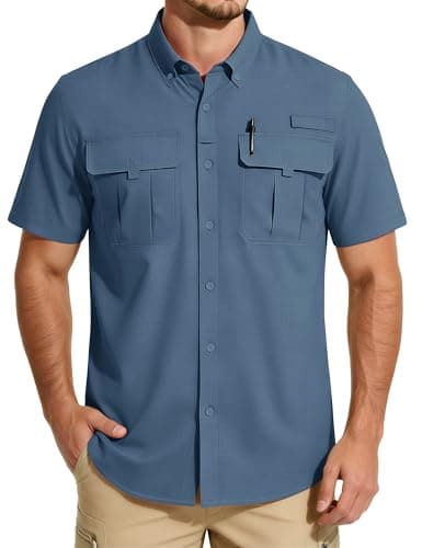 MAGCOMSEN Men's Fishing Shirts Short Sleeve UPF 50+ Sun Protection Lightweight Cooling Quick Dry Shirt for Hiking Safari BlueGray XL
