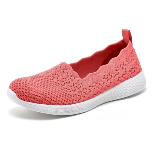 Puxowe Women's Slip-On Walking Shoes Knit Sneakers, Coral Red Size 6.5
