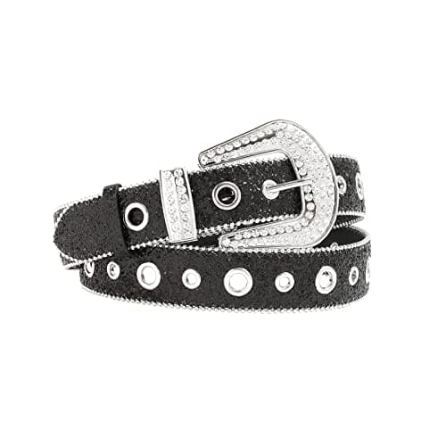Kajeer Rhinestone Belt for Men Women, Vintage Cowgirl Sequin Diamond Bling Belts for Jeans (Black, M: fits pants 34"- 39")