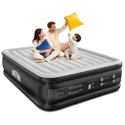 Airefina Air Mattress Queen with Built in Pump, Comfort Inflatable Blow up Mattress, Upgraded Vertical Beams Air Bed for Guest Home Use, Self Inflatable/Deflation in 3 Mins, Colchon Inflable