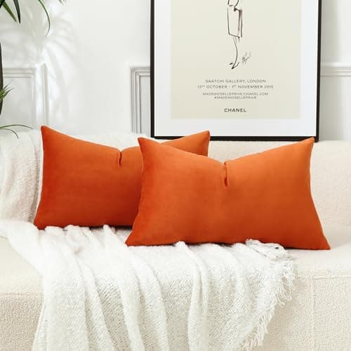 Stellhome Fall Decorative Velvet Pillow Covers Rectangle Cushion Covers for Bed Couch Sofa Bench, 12 x 20 inch (30 x 50 cm), Burnt Orange, Pack of 2