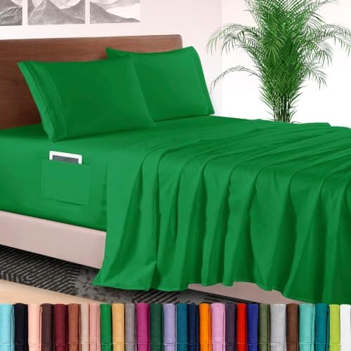 Elegant Comfort 4-Piece Bed Sheet Set - Luxury Bedding 1500 Premium Hotel Quality Microfiber, All Around Elastic 18-24 Inches Deep Fitted Sheet- Extra Deep Pocket Sheets, Full, Emerald Green
