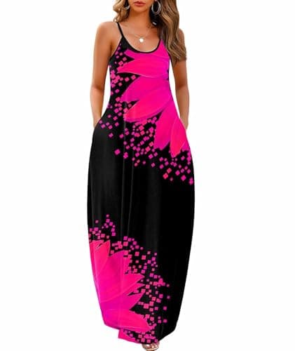 Wolddress Sleeveless Sundress Flowy Party Maxi Dress Adjustable Spaghetti Straps Dress for Daily Wear Work Coffee Shopping, Fall Outings Maternity Gender Reveal Soft Lightweight Sunflower Plum Small