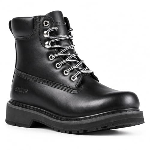 Defencas Men’s SureTrack 6'' Work Boots Soft Toe, ASTM F2892-18 EH Certified, Full Grain Leather, Slip Resistant Oil-Resistant Rubber Outsole, Cushioned PU Insole, Black D4101-D-7
