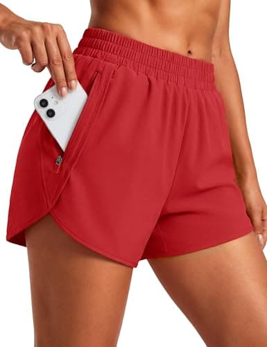 MAGCOMSEN Women's 3" Athletic Running Shorts with Liner High Waisted Quick Dry Workout Gym Shorts with Zipper Pockets Red XS