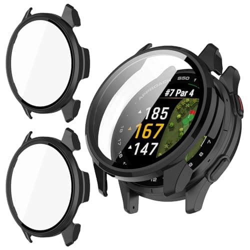 Kimiyaki 2 Pack Compatible for Garmin Approach S50 Screen Protector Case, Hard PC Bumper Full Coverage Protective Accessories Built-in Tempered Glass Film