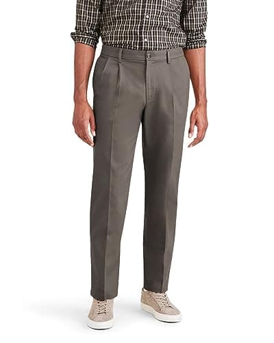 Dockers Men's Signature Khaki Classic Fit Iron Free with Stain Defender® - Pleated (Regular and Big & Tall), Dark Pebble, 38W x 30L