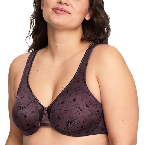 Warner's Women's Signature Support Cushioned Underwire for Support and Comfort Underwire Unlined Full-Coverage Bra 35002A, Burgundy Soft Vines, 44DD