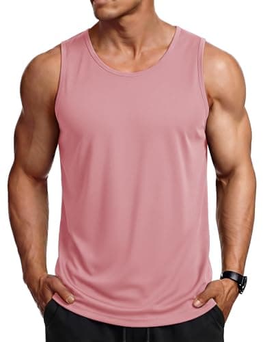 MAGCOMSEN Men's Sleeveless Shirts Quick Dry Workout Tank Tops UPF 80+ Athletic Gym Muscle Shirts for Summer Pink M