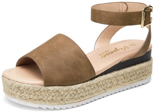 Vepose Women's Platform Sandals, Espadrilles Comfy Wedge Sandal Open Toe, 400A - Brown, Size 8 US - Classic Design (CJY400A Brown 08)