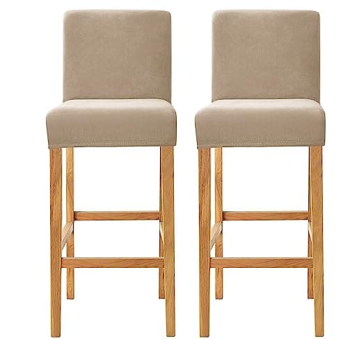 SONNACH Velvet Counter Stool Pub Chair Covers - Removable and Stretchable Slipcovers for a (2, Khaki)