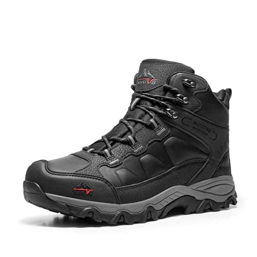NORTIV 8 Men's Waterproof Hiking Boots Outdoor Trekking Lightweight Mountaineering Leather Shoes,Size 9.5,Black,NMUMHB2501
