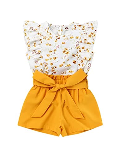 Toddler Girl Clothes Ruffle Floral Vest and Shorts Summer Outfit Set 2-3T