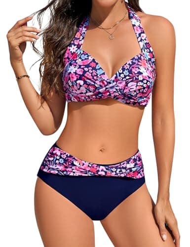 Wiepux Women Push Up Bikini Set Wrap Front Two Piece Print Bathing Suit