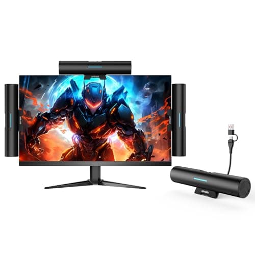 Computer Speakers for Desktop PC Monitor, USB or Type C Plug-in Soundbar, Clip-On Speaker, Wired Laptop Gaming Speakers with Volume Wheel & One-Touch Mute, Compatible with Mac Windows iPhone iPad
