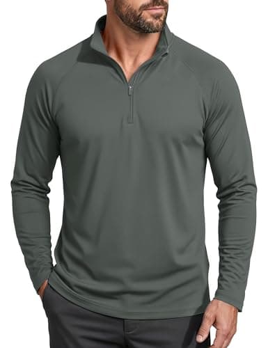 Sun Shirt for Men Long Sleeve Shirts Sun Protective Quarter Zip Shirt Fishing Rash Guard Shirts Outdoor Shirts Dark Grey