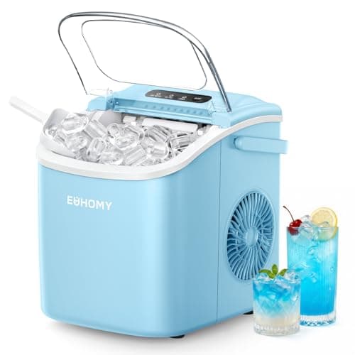 EUHOMY Countertop Ice Maker Machine with Handle, 26lbs Per Day, 9 Ice Cubes Ready in 6 Mins, Auto-Cleaning Portable Ice Maker with Basket and Scoop, for Home/Kitchen/Camping/RV (Blue)