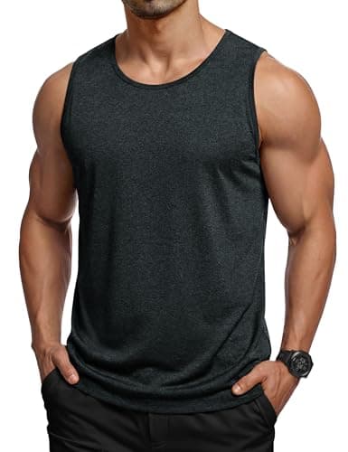 MAGCOMSEN Men's Tank Tops Quick Dry UPF 50+ Athletic Sleeveless Muscle Shirts Gym Workout Top Casual Beach Summer Black L
