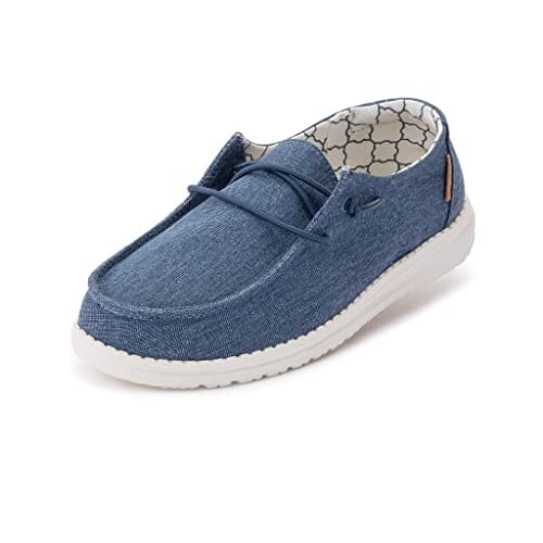 HEYDUDE Girl's Wendy Youth Sparkling Denim Size 2 | Girl’s Shoes | Girl’s Lace Up Loafers | Comfortable & Light-Weight