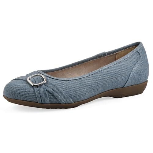 CLIFFS BY WHITE MOUNTAIN Women's Calming Cushioned Ballet Flat, Denim Blue/Fabric, 11 W