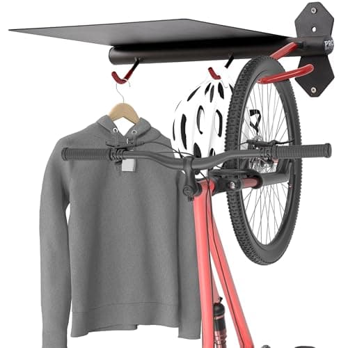PRO BIKE TOOL Bike Wall Mount with Storage Shelf – Vertical Bike Rack Wall Mount for Garage, Indoor Bicycle Storage Hanger, Space Saving Bike Holder for Road, Mountain & Hybrid Bikes