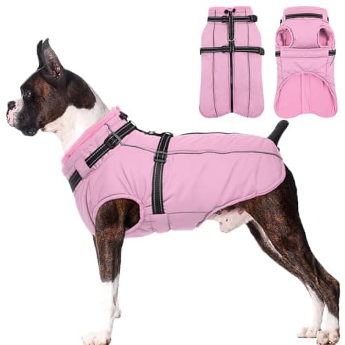 Lelepet Waterproof Dog Jacket with Harness Built in Warm Dog Winter Coat L