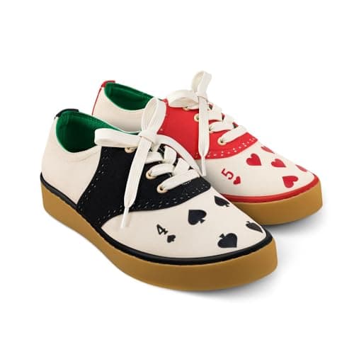 Hot Chocolate Design Lace-Up Casual Sneakers, Hearts – Flat Sole Sneakers for Women & Men, Playing Cards Printed Upper, Heart and Spades Black & Red Fun Design Sneakers — Size 36