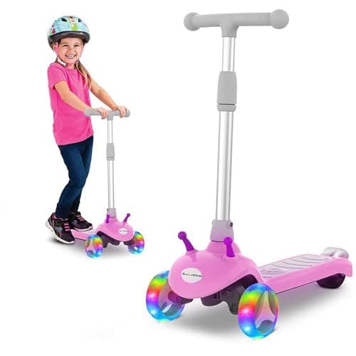 Scoothop 3 Wheel Electric Scooter for Kids, Motorized Scooter with Flashing LED Wheels, 5Mph Safe Speed, Lean to Steer, 3 Adjustable Handlebar Height