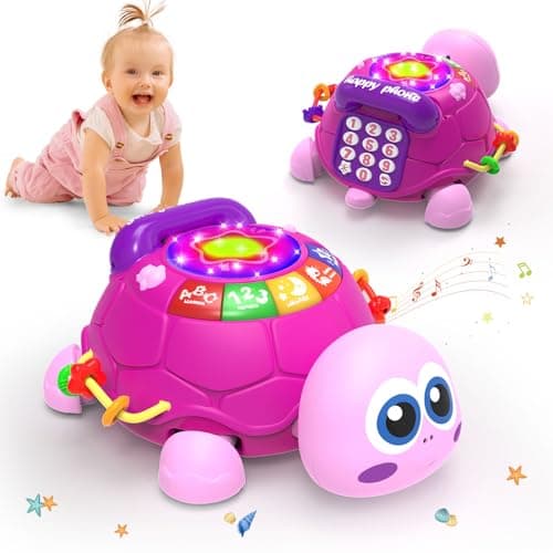Hanayo Baby Musical Turtle Crawling Girl Toys for 6-18 Months,Infant Early Learning Educational Toy,Baby Girl Gift Essentials for Newborn 7 8 9 11+ Months 1-2 Year Old(Pink)
