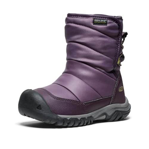 KEEN Unisex-Child Puffrider Insulated Waterproof Durable Easy On Snow Boots, Black Plum/Daiquiri Green, 6