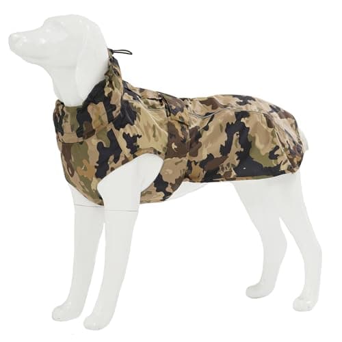 Waterproof Dog Raincoat with Reflective Strip, Adjustable Breathable Rain Coat Jacket with Leash Hole for Dogs (Camo, Large)