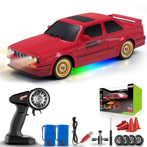RC Drift Car 2.4GHz 1:16 Scale 4WD 30KM/H High Speed Remote Control Cars Vehicle with LED Lights 2Pcs Rechargeable Batteries Drifting Tires Racing Sport Toy Cars for Adults Boys Girls Kids Gift