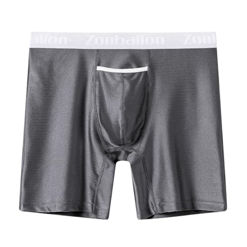 ZONBAILON Mens Underwear Ice Silk Horizontal Fly Boxer Briefs Multipack Grey 1-Pack, 3XL