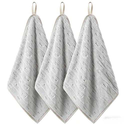 LMMINBZ 3 Pack Microfiber Hand Towels for Bathroom with Hanging Loops Quick Dry Small Towel Set for Bathroom Kitchen 14 x29.6inch (Gray)