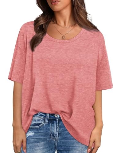 T Shirts for Women Oversized Shirts Loose Fit Short Sleeve Shirts Spring Coral M