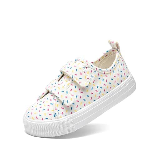 DREAM PAIRS Kids Toddler Sneakers Boys Girls Canvas with Cartoon Dual Hook and Loops for School Walking,Size 6 Toddler,Beige/Multi,KKUMFN2508