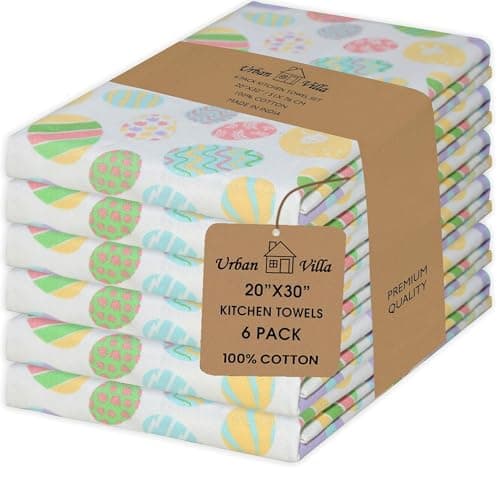 Urban Villa Kitchen Towels Set of 6 Dish Towels for Kitchen 100% Cotton Easter Print Kitchen Towels Mitered Corners Oversized 20X30 Inches Kitchen Towels Highly Absorbent Kitchen Hand Tea Towels