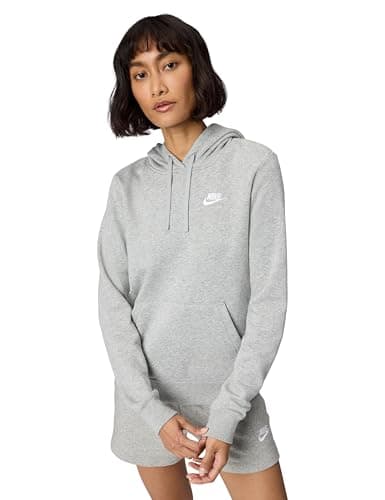 Nike Women's Sportswear Club Fleece Pullover Hoodie, Dark Grey Heather/White, 2XL