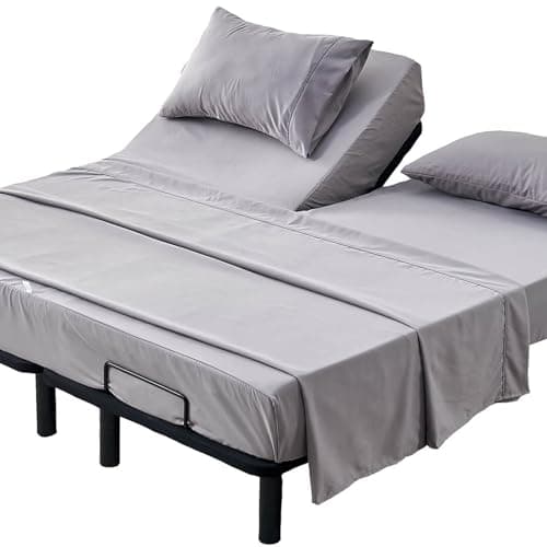 Kingnex 32-34 Split Top King Sheets Sets for Adjustable Bed with Straps Soft 1800 Microfiber Breathable 4 Pcs Flex Head King Bedding Set Grey