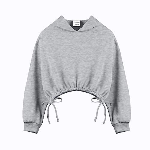 GBTBYS Girls Crop Tops Hoodies Tied Knot Top Long Sleeve Cute Shirring Design Fashion Pullover Sweatshirts Grey 9-10 Years
