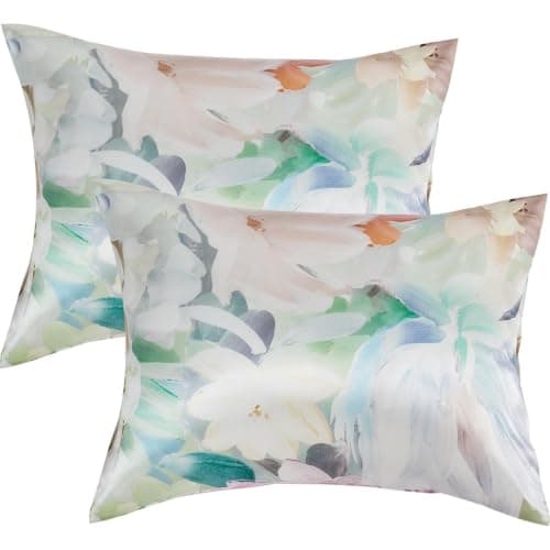 Warmstar Watercolor Floral Print Satin Pillow Cases for Hair and Skin, Standard Size Satin Pillowcases 2 Pack with Envelope Closure, Frizz-Reducing, Breathable, Gifts for Women & Men,20x26 Inches