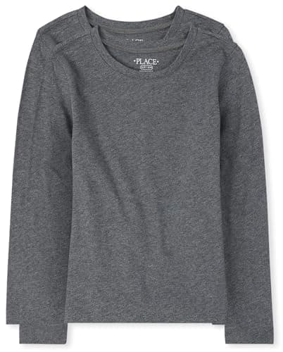 The Children's Place Girls Basic Long Sleeve Layering Tees Heather Gray 2-Pack XX-Large