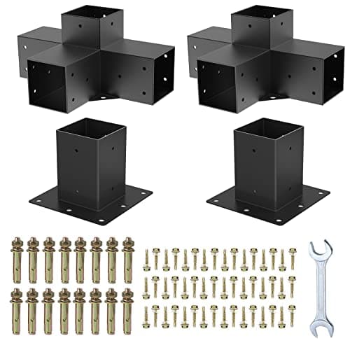Woodworks Pergola Brackets - Modular Modern Outdoor Pergola Hardware Kit - DIY Elevated Wood Stand - Includes 2 Bracket Shoulders & 2 Boots for 4x4 (Actual: 3.5x3.5 Inch) Lumber