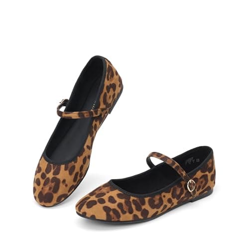 DREAM PAIRS Women's Ballet Flats Mary Jane Shoes, Round Toe Comfortable Dressy Casual Slip-on Work Daily Soft Flat Shoes,Size 6,Leopard,SDFA2441W