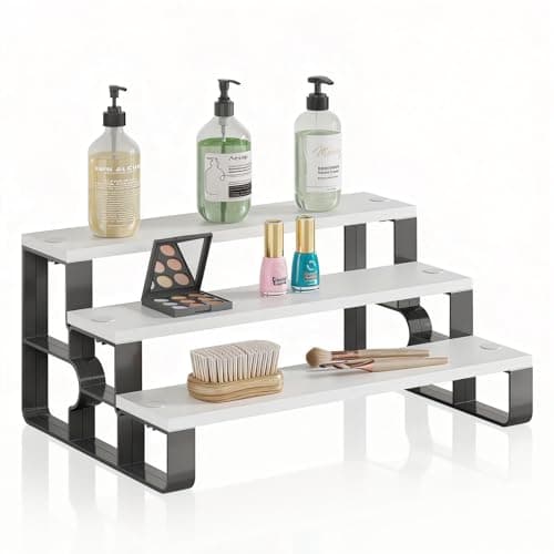 USHARP Perfume Organizer for Women,3 Tier Bathroom Organizer,Makeup Organizers,Cologne Stand for Dresser,Wooden Display Riser for Vanity,Bedroom,Waterproof (White Width=11.2")
