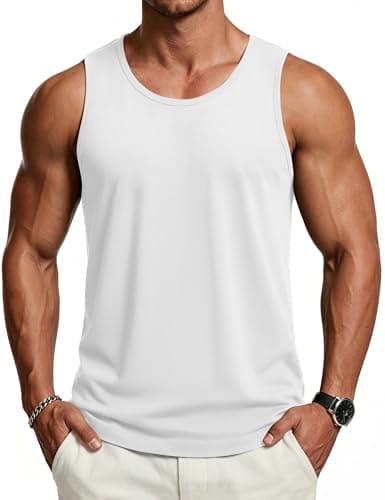 Cotrasen Men's Tank Top UPF 50+ Sleeveless Shirt Cotton Moisture Wicking Casual Gym Workout Shirts Cooling Muscle Tee Shirt White S