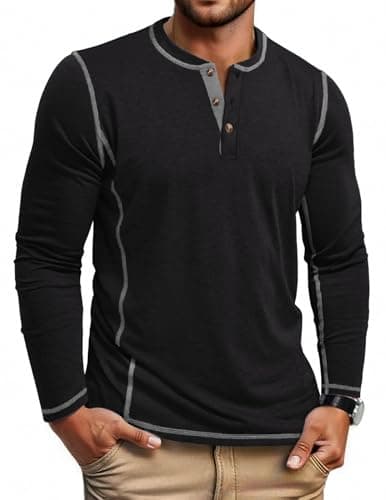 COOFANDY Men's Henley T-Shirt Long Sleeve Classic Casual Button Top Lightweight Maverick Pullover Shirts