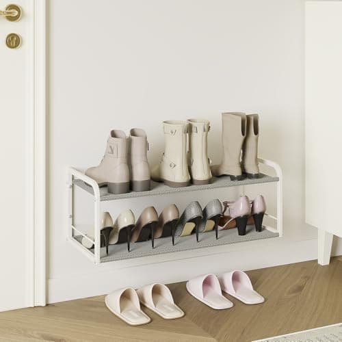 NANAGIFTREE Wall Mounted Shoe Rack, Carbon Steel Shoe Organizer with Removable Oxford Cloth, Non-Slip Space-Saving for Entryway Closet Bedroom, White