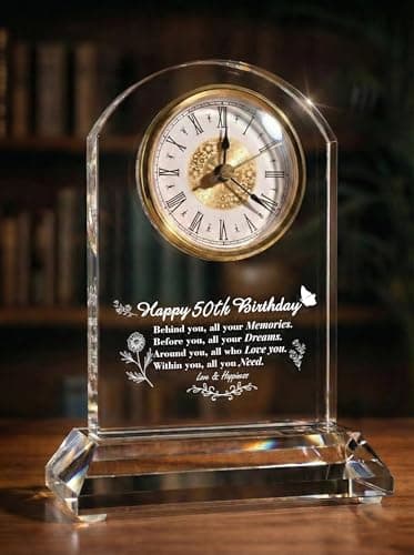 DEEWISH 50th Birthday Gift Quartz Desk Clock – Elegant Home Blessing Decoration for Parents, Grandparents, Friends, Mom, Dad, Happy 50 Years Birthday Decoration for Women Men